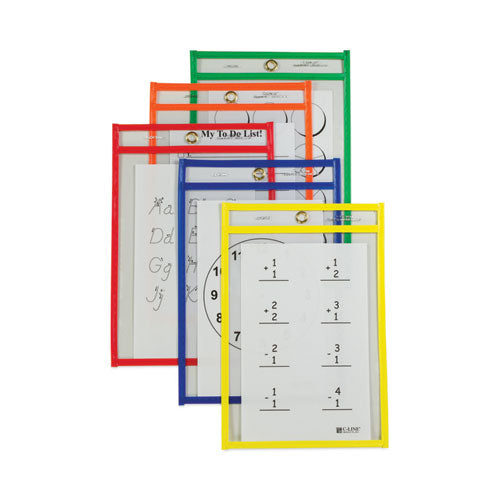 Reusable Dry Erase Pockets, 6 x 9, Assorted Primary Colors, 10/Pack-(CLI41610)
