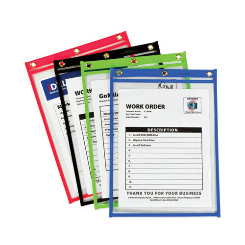 Heavy-Duty Super Heavyweight Plus Stitched Shop Ticket Holders, Clear/Assorted, 9 x 12, 20/Box-(CLI50920)