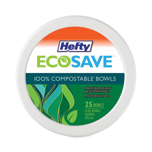 ECOSAVE Tableware, Bowl, Bagasse, 16 oz, White, 25/Pack-(RFPD71625PK)