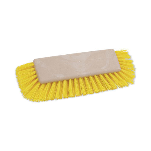 Dual-Surface Scrub Brush, Yellow Polypropylene Bristles, 10" Brush, Plastic Handle-(BWK3410)