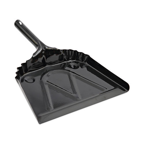 Metal Dust Pan, 12 x 14, 2 " Handle, 20-Gauge Steel, Black-(BWK04212EA)