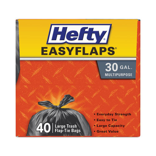 Easy Flaps Trash Bags, 30 gal, 0.85 mil, 30" x 33", Black, 40 Bags/Box, 6 Boxes/Carton-(RFPE27744CT)