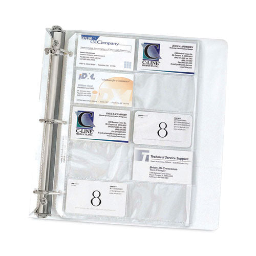 Business Card Binder Pages, For 2 x 3.5 Cards, Clear, 20 Cards/Sheet, 10 Sheets/Pack-(CLI61217)