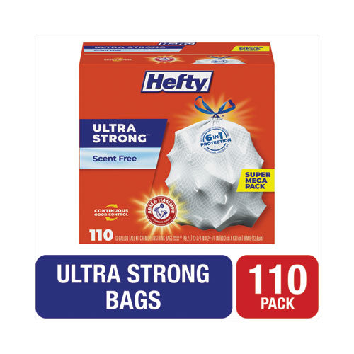 Ultra Strong Tall Kitchen and Trash Bags, 13 gal, 0.9 mil, 23.75" x 24.88", White, 110/Box-(PCTE88368)