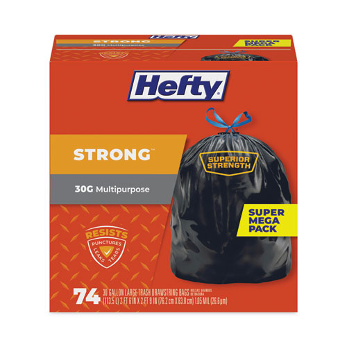 Strong Multipurpose Drawstring Trash Bags, 30 gal, 1.1 mil, 30" x 33", Black, 74/Box-(PCTE85274)