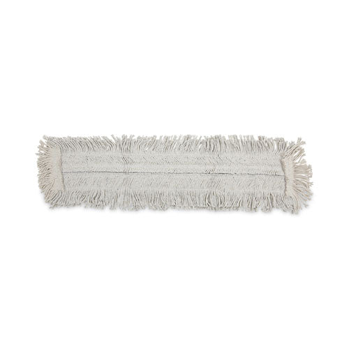 Disposable Dust Mop Head w/Sewn Center Fringe, Cotton/Synthetic, 36w x 5d, White-(BWK1636)