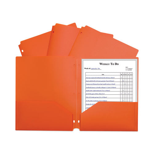 Two-Pocket Heavyweight Poly Portfolio Folder, 3-Hole Punch, 11 x 8.5, Orange, 25/Box-(CLI33932BX)