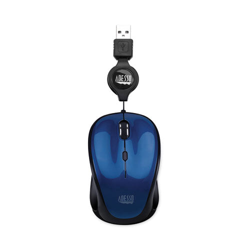 Illuminated Retractable Mouse, USB 2.0, Left/Right Hand Use, Dark Blue-(ADEIMOUSES8L)