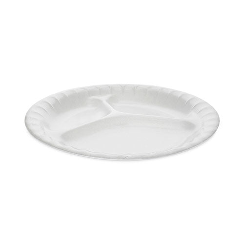 Placesetter Deluxe Laminated Foam Dinnerware, 3-Compartment Plate, 8.88" dia, White, 500/Carton-(PCT0TK100110000)