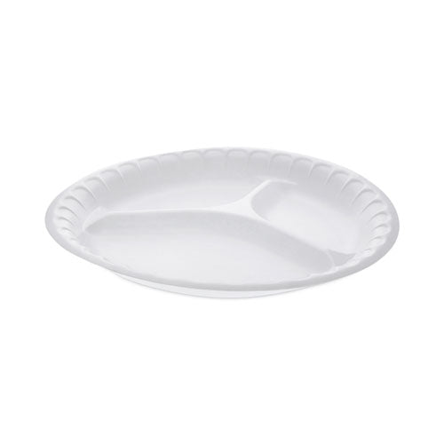 Placesetter Satin Non-Laminated Foam Dinnerware, 3-Compartment Plate, 10.25" dia, White, 540/Carton-(PCT0TH10044000Y)