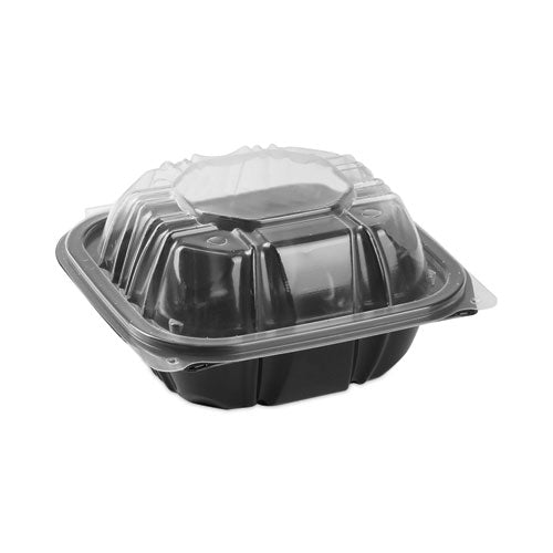 EarthChoice Vented Dual Color Microwavable Hinged Lid Container, 1-Compartment, 16oz, 6 x 6 x 3, Black/Clear, Plastic, 321/CT-(PCTDC6610B000)