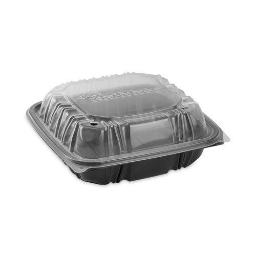 EarthChoice Vented Dual Color Microwavable Hinged Lid Container, 1-Compartment, 28oz, 7.5x7.5x3, Black/Clear, Plastic, 150/CT-(PCTDC757100B000)