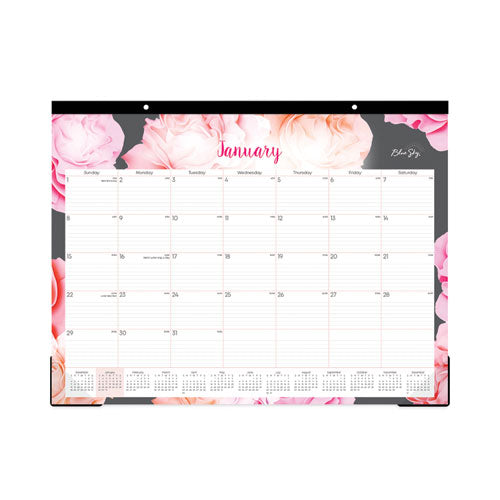 Joselyn Desk Pad, Rose Artwork, 22 x 17, White/Pink/Peach Sheets, Black Binding, Clear Corners, 12-Month (Jan-Dec): 2023-(BLS102714)