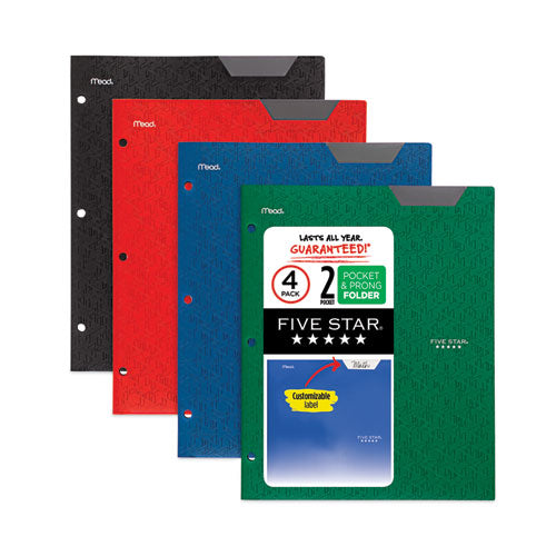 Two-Pocket Stay-Put Plastic Folder, 11 x 8.5, Assorted, 4/Pack-(MEA38049)