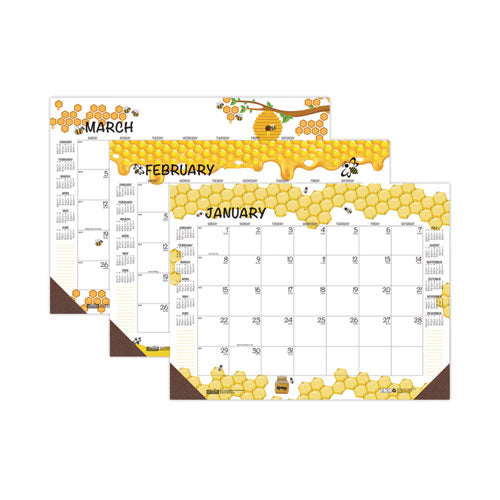 Recycled Honeycomb Desk Pad Calendar, 22 x 17, White/Multicolor Sheets, Brown Corners, 12-Month (Jan to Dec): 2023-(HOD156)