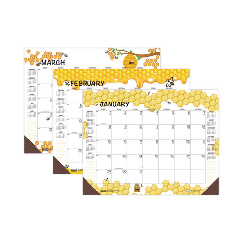 Recycled Honeycomb Desk Pad Calendar, 18.5 x 13, White/Multicolor Sheets, Brown Corners, 12-Month (Jan to Dec): 2023-(HOD1566)