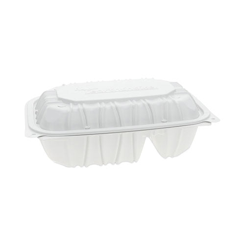 EarthChoice Vented Microwavable MFPP Hinged Lid Container, 2-Compartment, 9 x 6 x 3.1, White, Plastic, 170/Carton-(PCTYCNW02052)