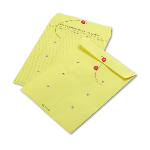 Colored Paper String and Button Interoffice Envelope, #97, One-Sided Five-Column Format, 10 x 13, Yellow, 100/Box-(QUA63576)