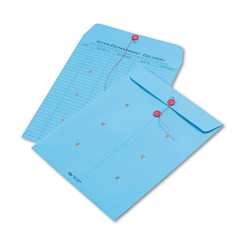 Colored Paper String and Button Interoffice Envelope, #97, One-Sided Five-Column Format, 10 x 13, Blue, 100/Box-(QUA63577)