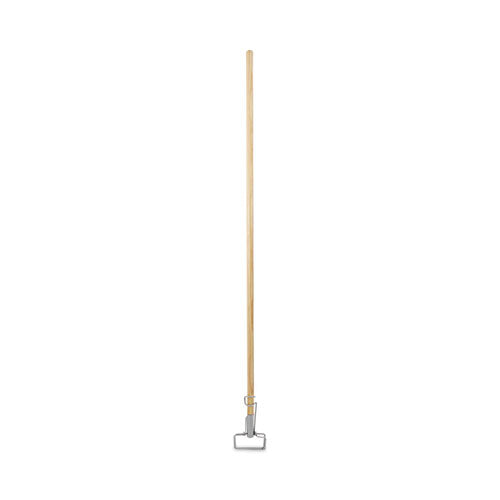 Spring Grip Metal Head Mop Handle for Most Mop Heads, Wood, 60", Natural-(BWK609)
