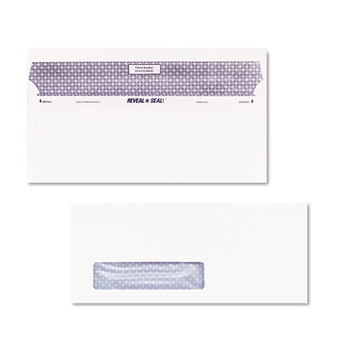 Reveal-N-Seal Security-Tint Envelope, Address Window, #10, Commercial Flap, Self-Adhesive Closure, 4.13 x 9.5, White, 500/Box-(QUA67418)