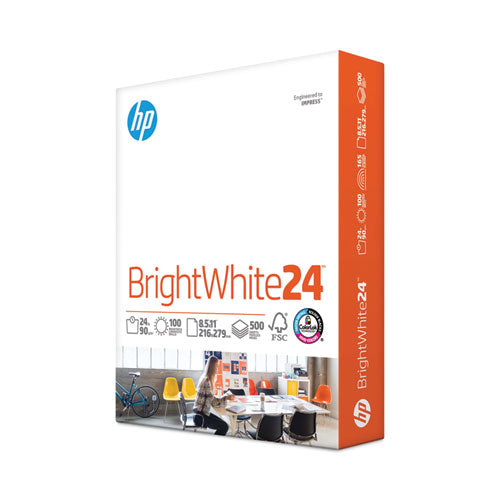 Brightwhite24 Paper, 100 Bright, 24 lb Bond Weight, 8.5 x 11, Bright White, 500/Ream-(HEW203000)