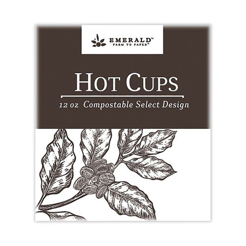 Compostable Paper Hot Cups, 12 oz, White/Brown, 50/Pack, 10 Packs/Carton-(DFDPME01051)
