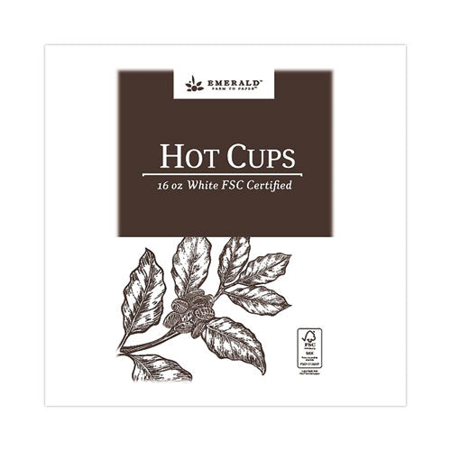 Compostable Paper Hot Cups, 16 oz, White/Brown, 50/Pack, 10 Packs/Carton-(DFDPME01052)