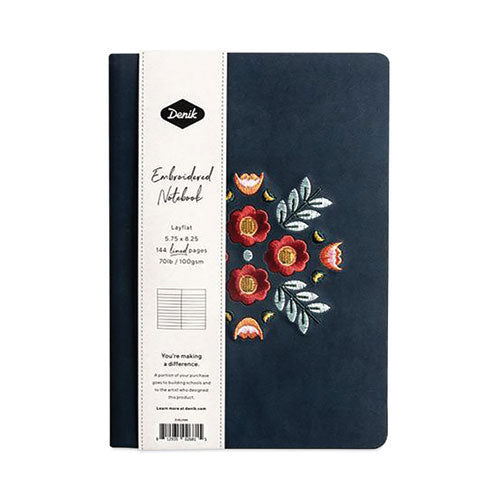 Vegan-Suede Layflat Hardbound Journal, Evelyns Floral Bouquet, College Rule, Dark Blue/Multicolor Cover, (72) 8 x 5.5 Sheets-(DNKAHBC550L)