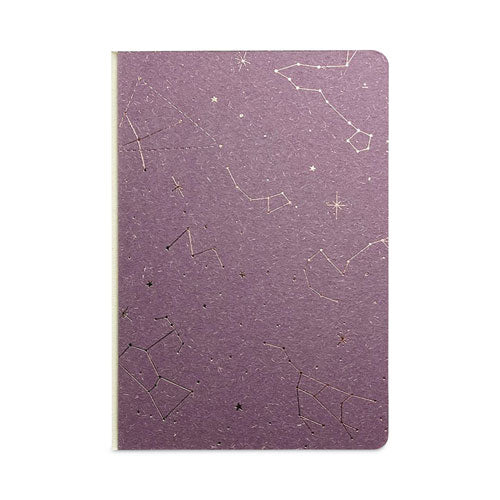 Embossed Canvas Layflat Hardbound Journal, Written In The Stars Artwork, College Rule, Purple/Cream Cover, (64) 7 x 5 Sheets-(DNKCET568L)