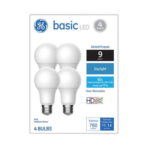 Basic LED Bulbs, A19, 10 W, Daylight, 4/Pack-(GEL37004)