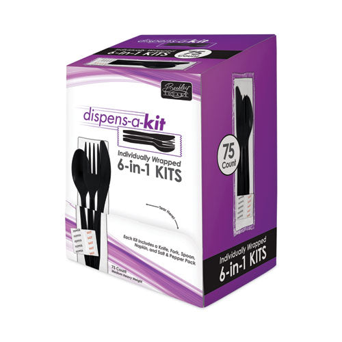 Dispens-a-Kit, Individually Wrapped, Mediumweight, Knife/Fork/Spoon, Black, 75/Box-(BSQBEP02069)