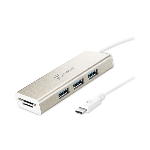 USB-C Hub with SD/Micro SD Card Reader, 3 Ports, Silver-(JCRJCH347)