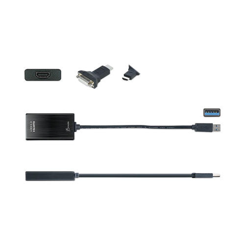 USB to HDMI/DVI Adapter, 7.87", Black-(JCRJUA350A)