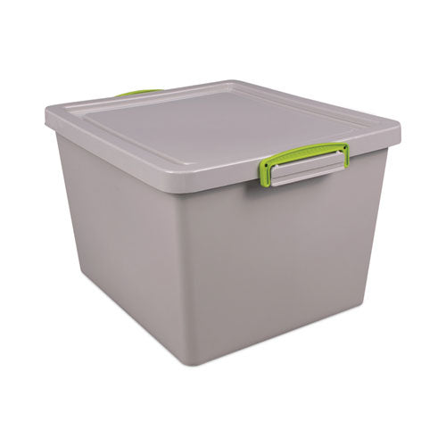 35.4 Qt. Latch Lid Storage Tote, 14.76" x 12.6" x 10.43", Dove Gray/Green-(RUA335RECYGREY)