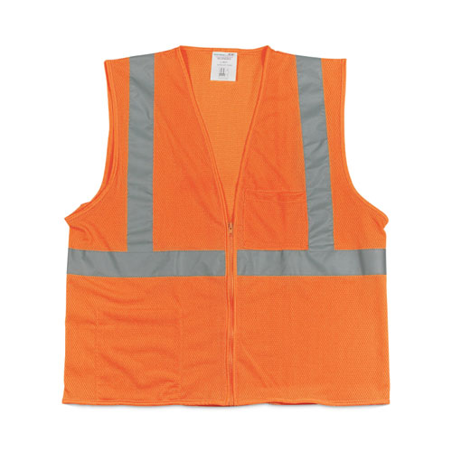 ANSI Class 2 Two-Pocket Zipper Mesh Safety Vest, Polyester Mesh, Large, Orange-(PID3020702ZORL)