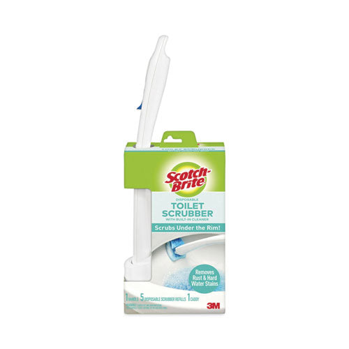 Toilet Scrubber Starter Kit, 1 Handle and 5 Scrubbers, White/Blue-(MMM558SK4NP)