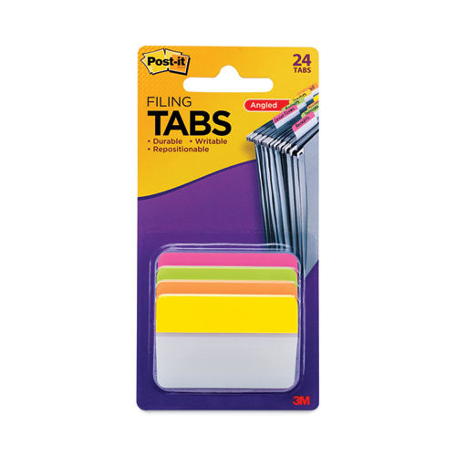 2" Plain Solid Color Angled Tabs, 1/5-Cut, Assorted Brights Colors, 2" Wide, 24/Pack-(MMM686APLOY)