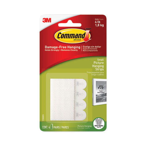 Picture Hanging Strips, Repositionable, Holds Up to 1 lb per Pair, 0.63 x 2.13, White, 4 Pairs/Pack-(MMM17202ES)