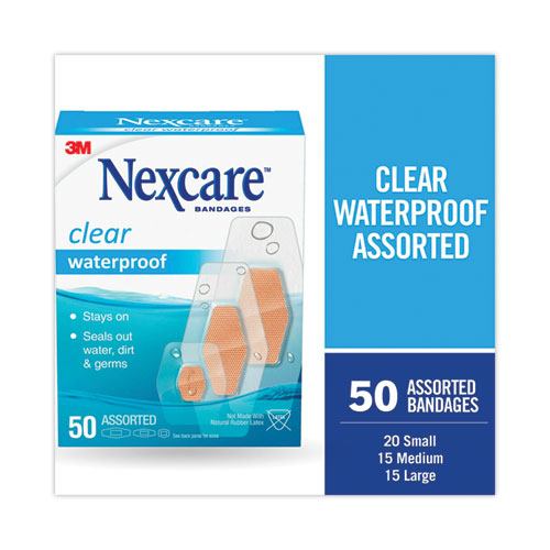 Waterproof, Clear Bandages, Assorted Sizes, 50/Box-(MMM43250)