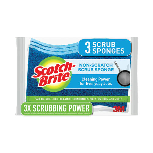 Non-Scratch Multi-Purpose Scrub Sponge, 4.4 x 2.6, 0.8" Thick, Blue, 3/Pack-(MMMMP38D)