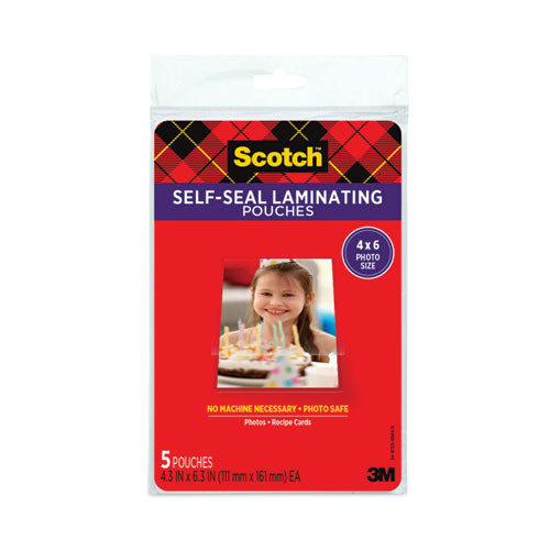 Self-Sealing Laminating Pouches, 9.5 mil, 4.38" x 6.38", Gloss Clear, 5/Pack-(MMMPL900G)