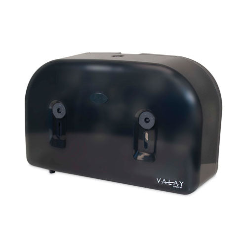 Valay Plastic Mini Jumbo Bath Tissue Dispenser, Two Rolls, 9.75 x 15.87 x 5.25, Black-(MORVT1003)
