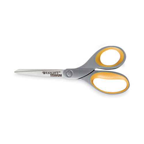 Titanium Bonded Scissors, 8" Long, 3.5" Cut Length, Gray/Yellow Straight Handle, 3/Box-(WTC17532)