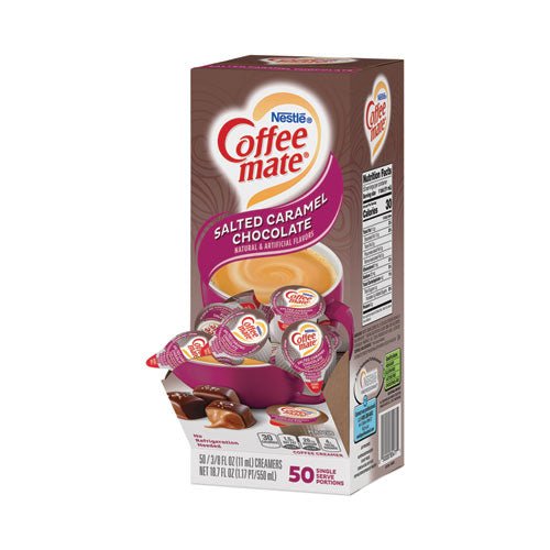 Liquid Coffee Creamer, Salted Caramel Chocolate, 0.38 oz Mini Cups, 50/Box-(NES77197)