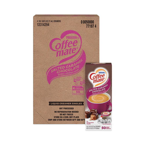 Liquid Coffee Creamer, Salted Caramel Chocolate, 0.38 oz Mini Cups, 50/Box, 4 Boxes/Carton, 200 Total/Carton-(NES77197CT)