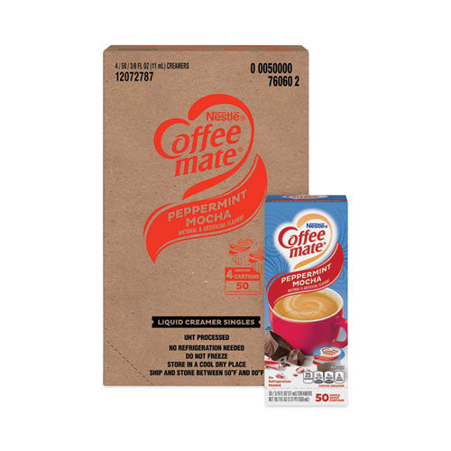 Liquid Coffee Creamer, Peppermint Mocha, 0.38 oz Mini Cups, 50/Box, 4 Boxes/Carton, 200 Total/Carton-(NES76060CT)