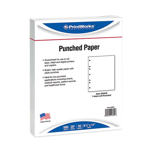 Perforated and Punched Paper, 7-Hole Punched, 20 lb Bond Weight, 8.5 x 11, White, 500/Ream-(PRB04342)