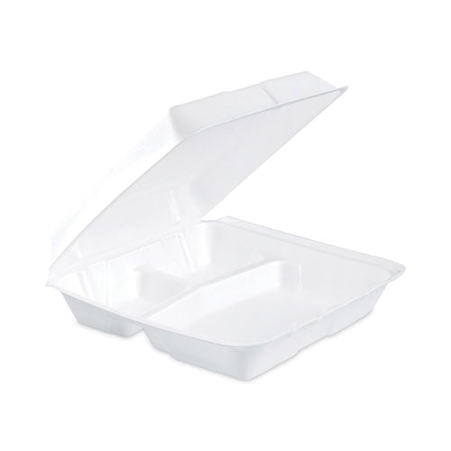 Insulated Foam Hinged Lid Containers, 3-Compartment, 9.3 x 9.5 x 3, White, 200/Pack, 2 Packs/Carton-(DCC95HT3)