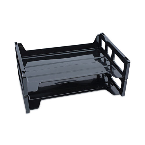Recycled Plastic Side Load Desk Trays, 2 Sections, Letter Size Files, 13" x 9" x 2.75", Black-(UNV08100)